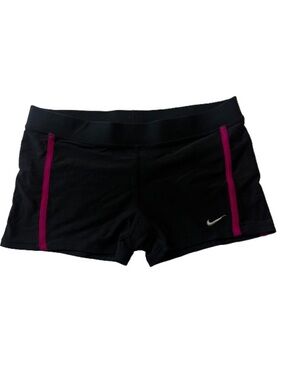 Nike Women's Black Bike Shorts with Magenta Side Stripes - Size Small